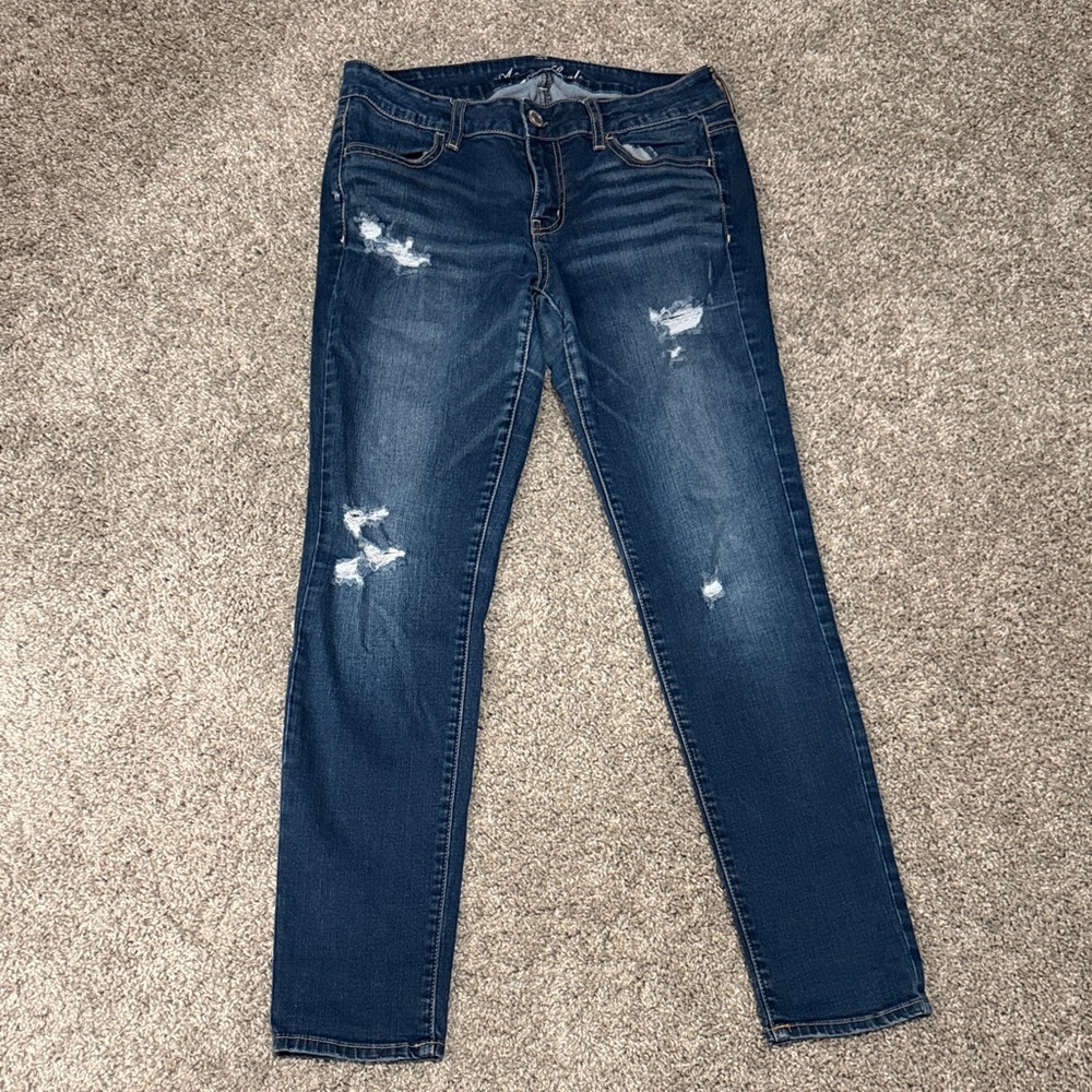 American Eagle Outfitters Dark Blue Distressed Skinny Jeans